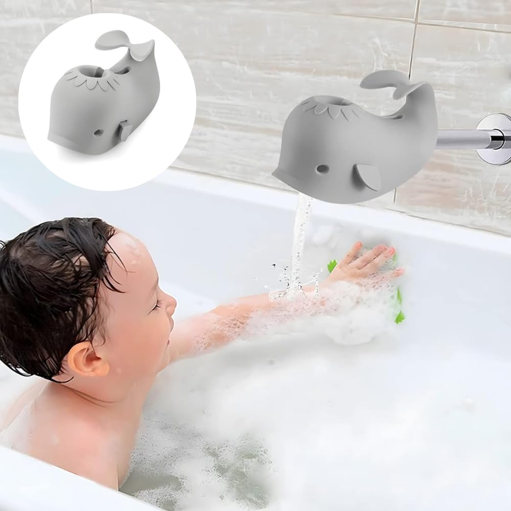 Pandaear Bath Spout Cover, Baby Bathtub Faucet Cover, Baby Shower Protector Cover For Kids Toddlers, Universal Fit -Whale (Gray)