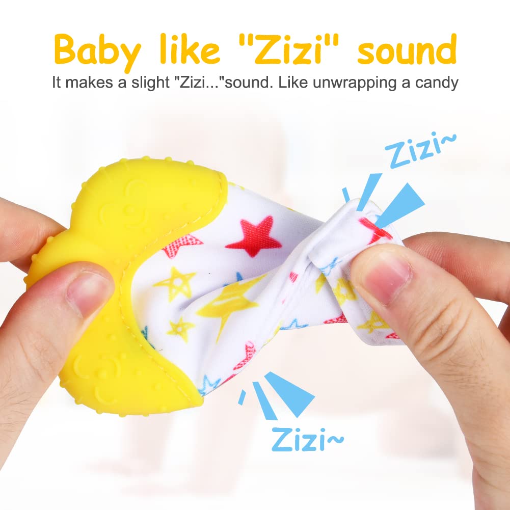 Vicloon Silicone Teething Mitt, 2Pcs Baby Teething Mitten, Baby Teething Toy with Adjustable Strap, Crinkle Sound and Textured,