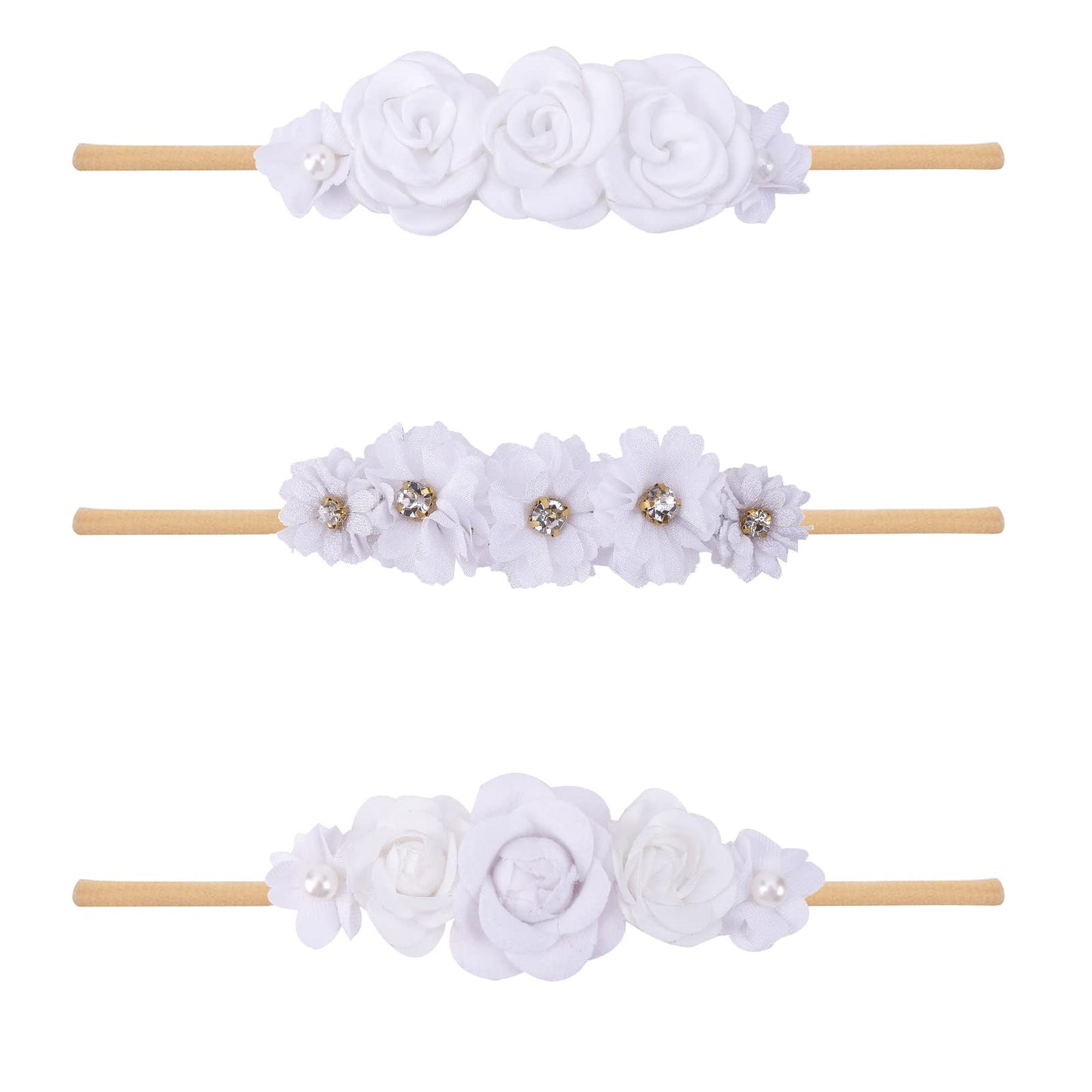 Bfnaagirl Baby Girl Floral Headband Nylon Flower Crown Elastic Hairband 3Pcs Hair Accessories Gift For Girls