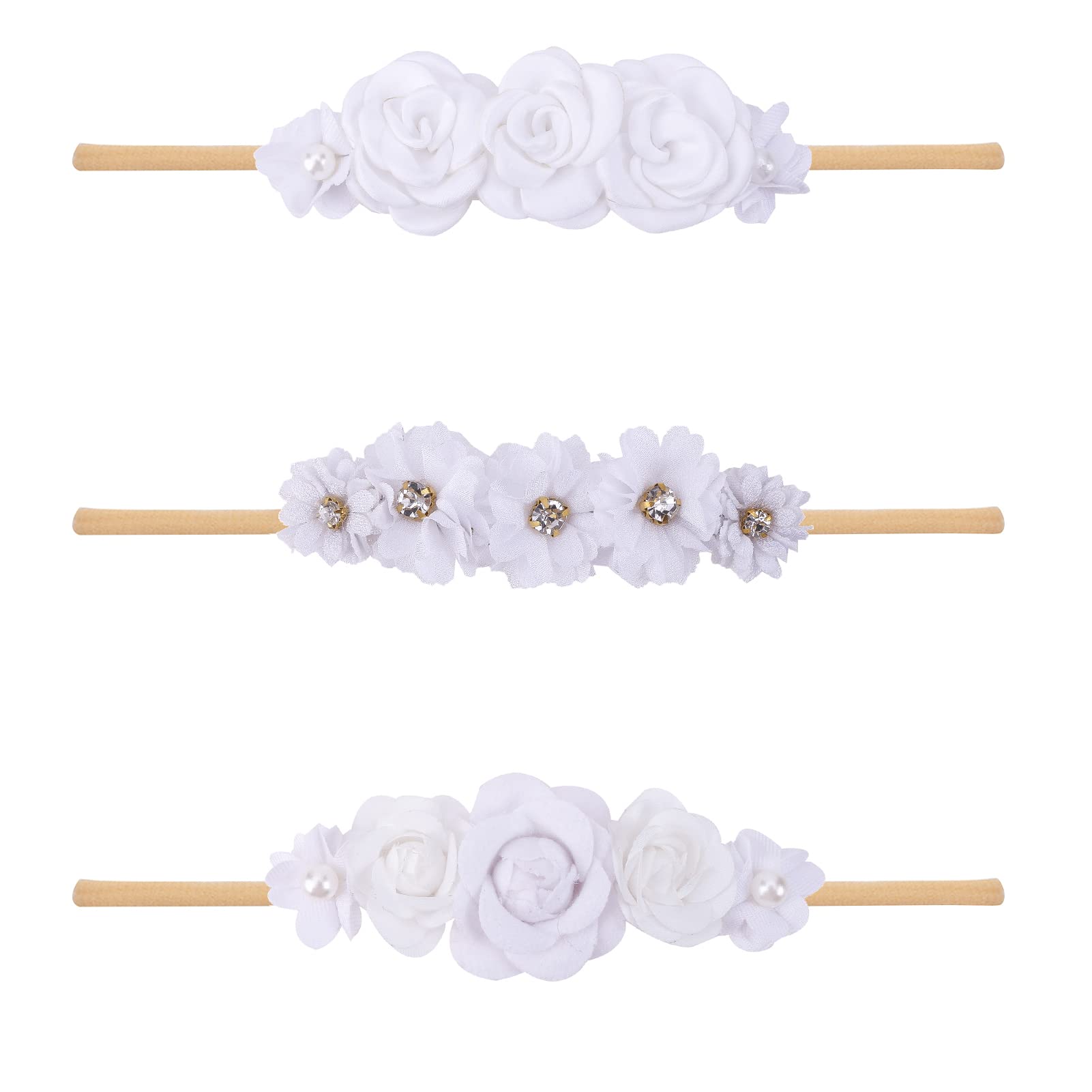 Bfnaagirl Baby Girl Floral Headband Nylon Flower Crown Elastic Hairband 3Pcs Hair Accessories Gift For Girls