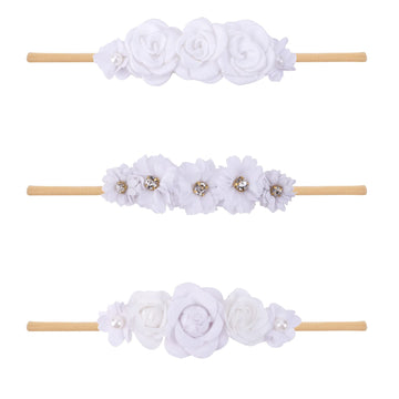 Bfnaagirl Baby Girl Floral Headband Nylon Flower Crown Elastic Hairband 3Pcs Hair Accessories Gift For Girls
