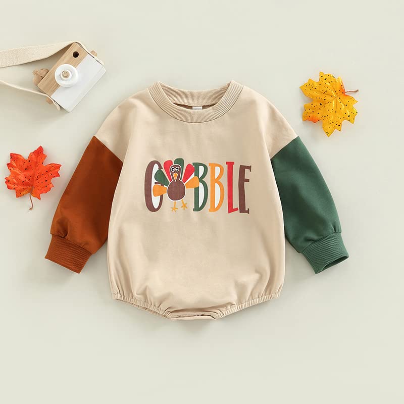 Fybitbo Thanksgiving Baby Girl Boy Outfit Turkey Pullover Sweatshirt Romper Long Sleeve Onesie Cute Fall Clothes (Turkey Onesie,