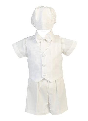 Baby Toddler Boys Christening Plaid Vest & Bowtie W/Short Set 12-18Mos White