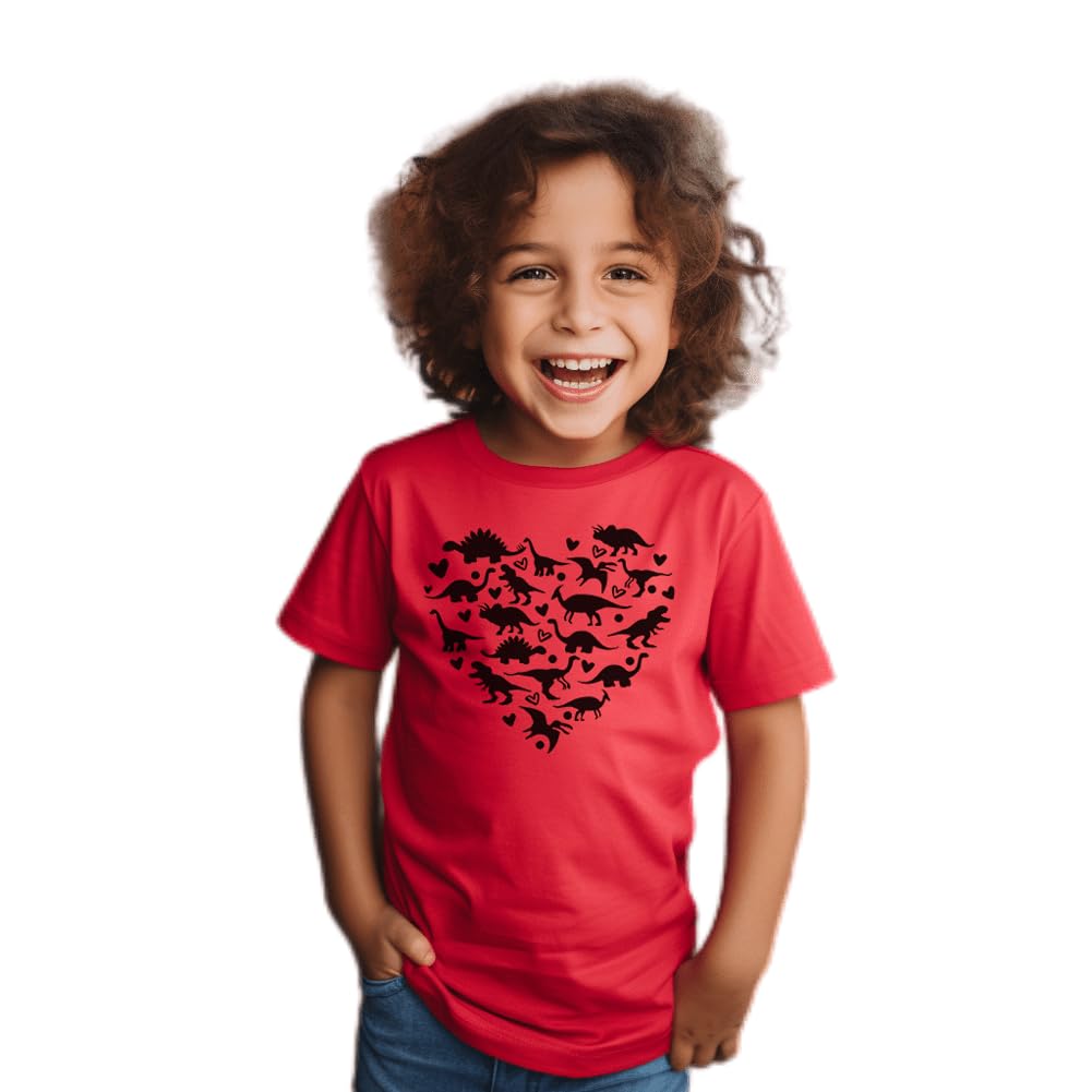 Kids Toddler Baby Girls Boys Valentine'S Day T-Shirt Short Sleeve Love Heart Dinosaur Cotton Tops(Red Heart Dinosaur,4T