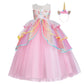 Izkizf Girls Unicorn Costume Flower Princess Long Maxi Tulle Dress W/Headband Birthday Party Halloween Carnival Cosplay Outfits