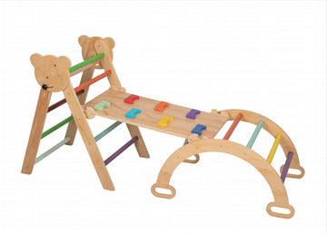 7 In 1 Montessori Pikler Triangle Set, Foldable Wooden Pickler-3 Piece Baby Climbing Gym Toddler Climbing Toys Indoor With Arch,