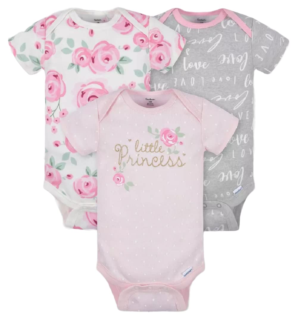 Gerber Baby 5-Pack Short Sleeve Variety Onesies Bodysuits (3 Pack Little Princess, Newborn)