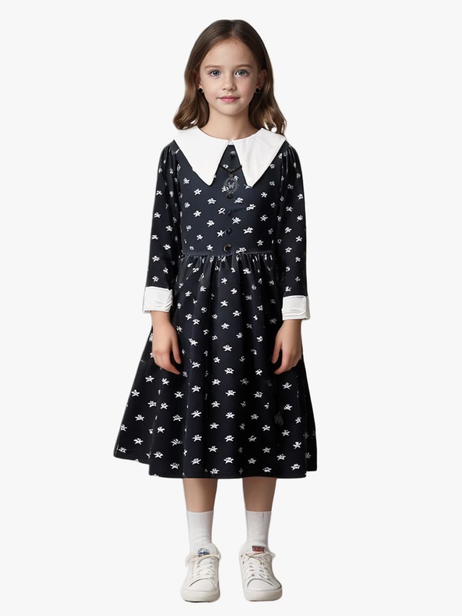 Yuegoo Black Costume Dress For Girls Halloween Costumes Cosplay Party Dress With Accessories 3-12Y (Black+White, 11-12 Years)