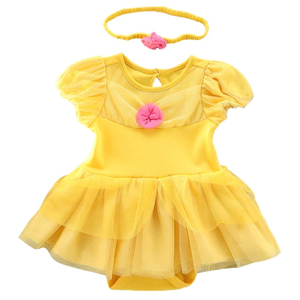 Fmyfwy Newborn Baby Girls Belle Princess Costume Halloween Christmas Birthday Romper Tutu Dress W/Headband 90