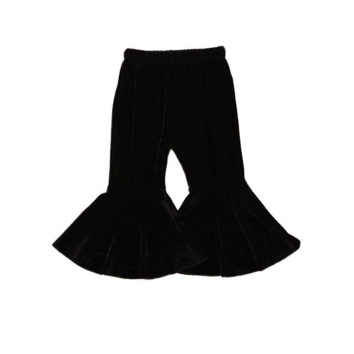 Toddler Bell Bottoms Baby Girls Ruffle Leggings Bell-Bottomed Flare Pants Trousers (E-Black, 1-2T)