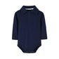 Teach Leanbh Baby Boys Pure Color Cotton Short Long Sleeve Polo Bodysuit 3-24 Months (Navy/Long Sleeve, 6 Months)