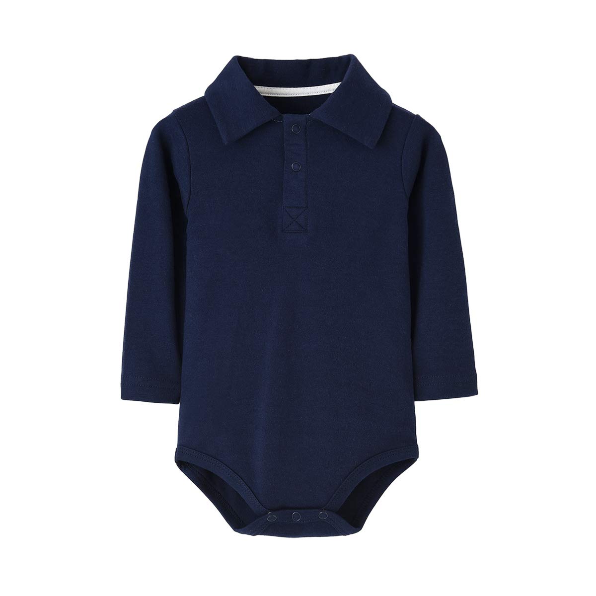 Teach Leanbh Baby Boys Pure Color Cotton Short Long Sleeve Polo Bodysuit 3-24 Months (Navy/Long Sleeve, 6 Months)