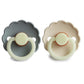 Frigg Daisy Night Natural Rubber Baby Pacifier | Made In Denmark | Bpa-Free (French Gray/Croissant, 0-6 Months) 2-Pack