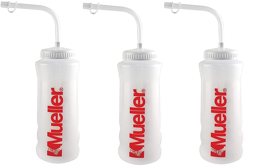 MUELLER Quart Bottle w/Straw, Natural Color w/Red Letters (3 Pack)