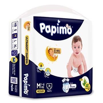 Papimo Baby Pants Diapers With Aloe Vera , Medium, 76 Count