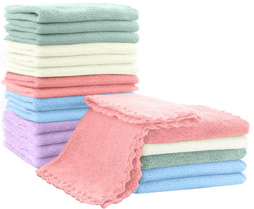 Mixcool 20 Pack 10X10 Inches Microfiber Coral Fleece Baby Washcloths,Extra Absorbent,Soft Wash Clothes,Bath Face Towel For Newbo