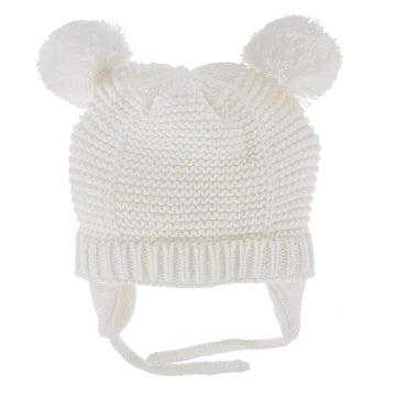 Baby Beanie Earflaps Hat - Infant Toddler Girls Boys Soft Warm Knit Hat Kids Winter Hat With Fleece Lining (White,L)