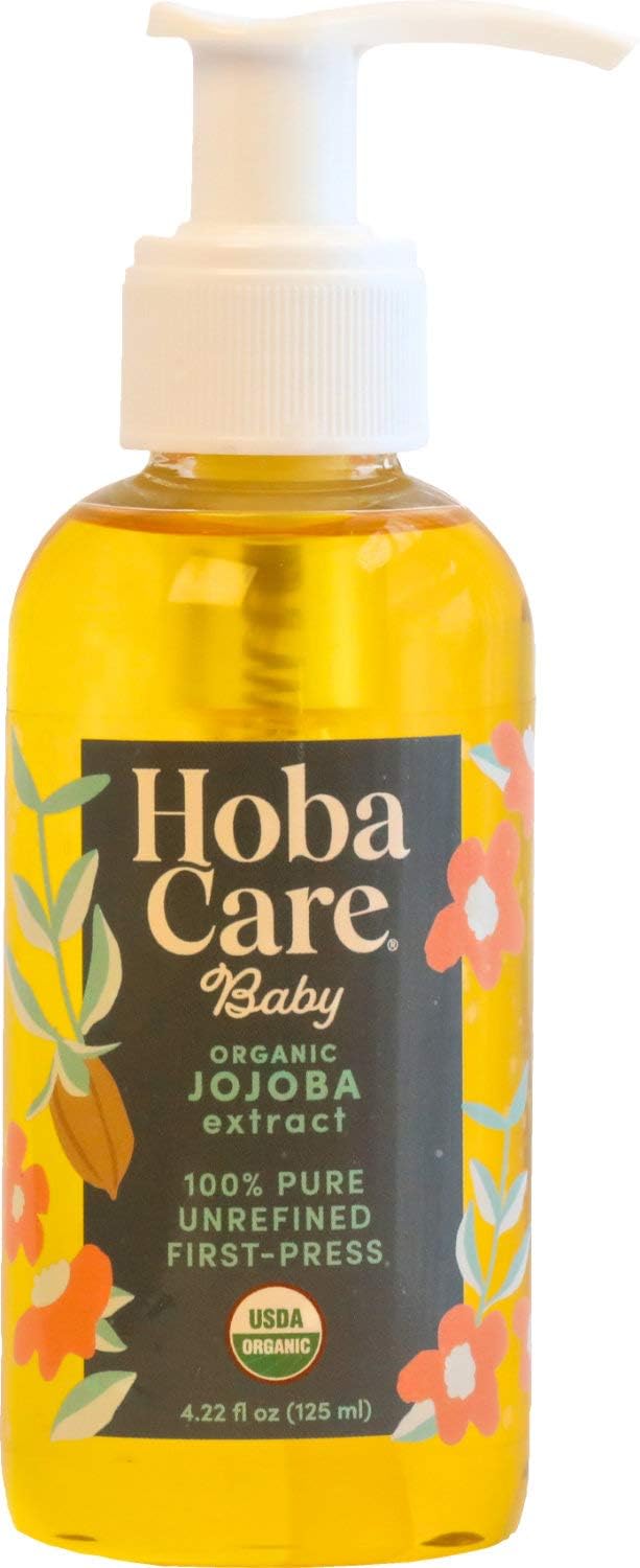 HobaCare Organic Jojoba Baby Oil with Pump - 100% Pure Natural Unrefined Unscented Cold Pressed Jojoba Oil for Baby Hair, Infant