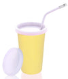 Parabrahma Sipper With Straw Glass For Kids For Milk Steel Straw Glass For Adults With Lid (370 Ml) (Yellow)
