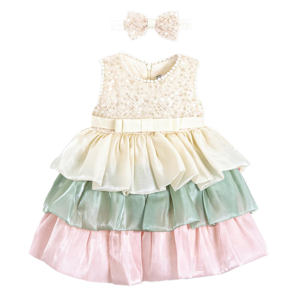 Hopscotch Girls Multi Sleeveless Waterfall Ruffles Party Dress With Headband For Age (69 Months)