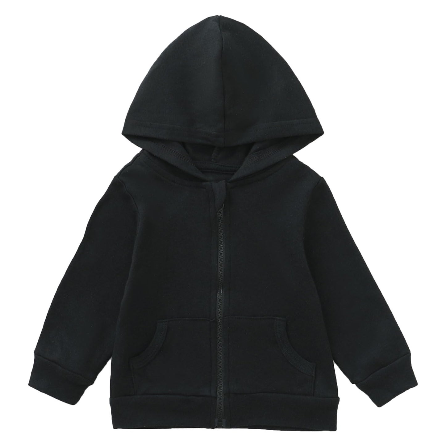 Romperinbox Unisex Solid Baby Sweatshirts Hoodies, Lightweight Full Zip-Up Jackets Coat 0-24 Months (Black, 6-9 Months)