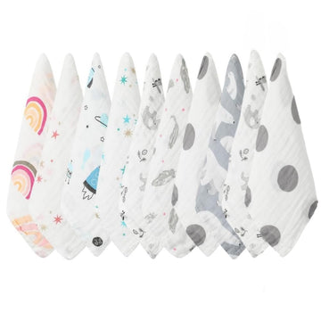 Norinori Baby Msulin Washcloths Newborn Face Towel - Baby Muslin Burp Cloths 10Pack Soft Absorbent Natural Cotton Wash Towel 10'