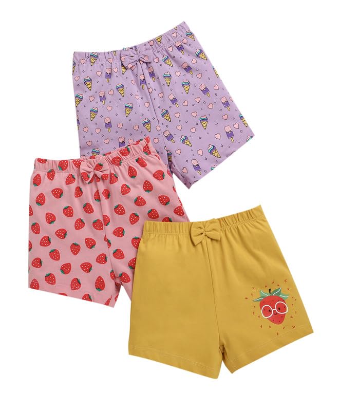Bumzee Girls Cotton Above Knee Length Shorts Pack Of 3 Pink & Lavender  1824 Months (Peb10442EPnk)