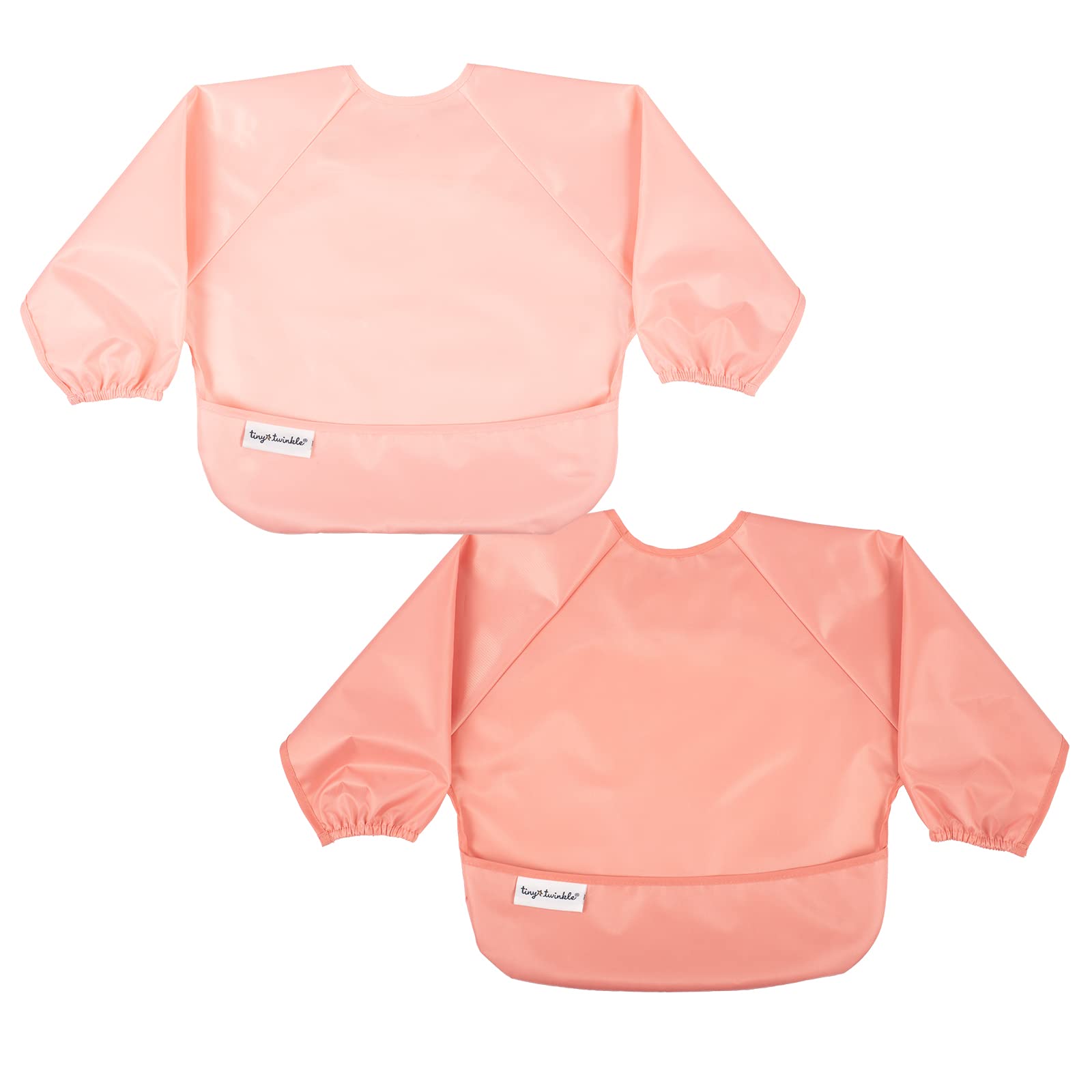 Tiny Twinkle Mess Proof Baby Bib, 2 Pack Long Sleeve Bib Outfit, Waterproof Bibs For Toddlers, Machine Washable, Tug Proof (Peac