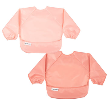 Tiny Twinkle Mess Proof Baby Bib, 2 Pack Long Sleeve Bib Outfit, Waterproof Bibs For Toddlers, Machine Washable, Tug Proof (Peac