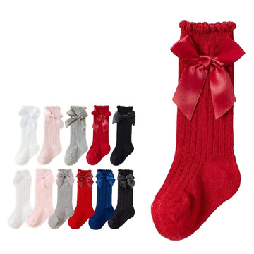The Dds Store Baby Girls Knee High Socks Bow Tube Ruffled Knit Cotton Long Stockings For Infants (In, Age, 12 Months, 24 Months,