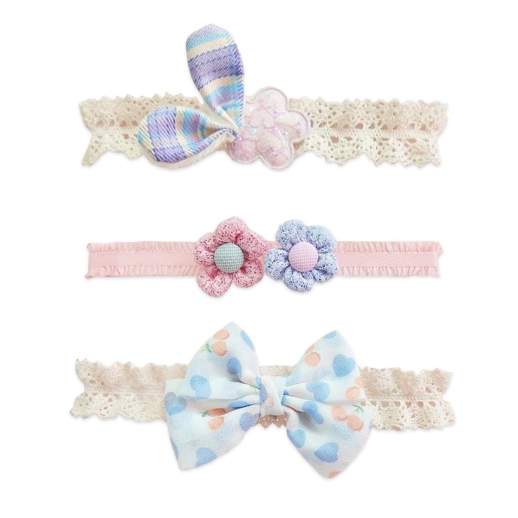Venzina 3Pcs Headband For Baby Girl, Lace Flower Baby Headband, Bow Hair Bands For Baby, Elastic Baby Hairband, Cute Princess Ba
