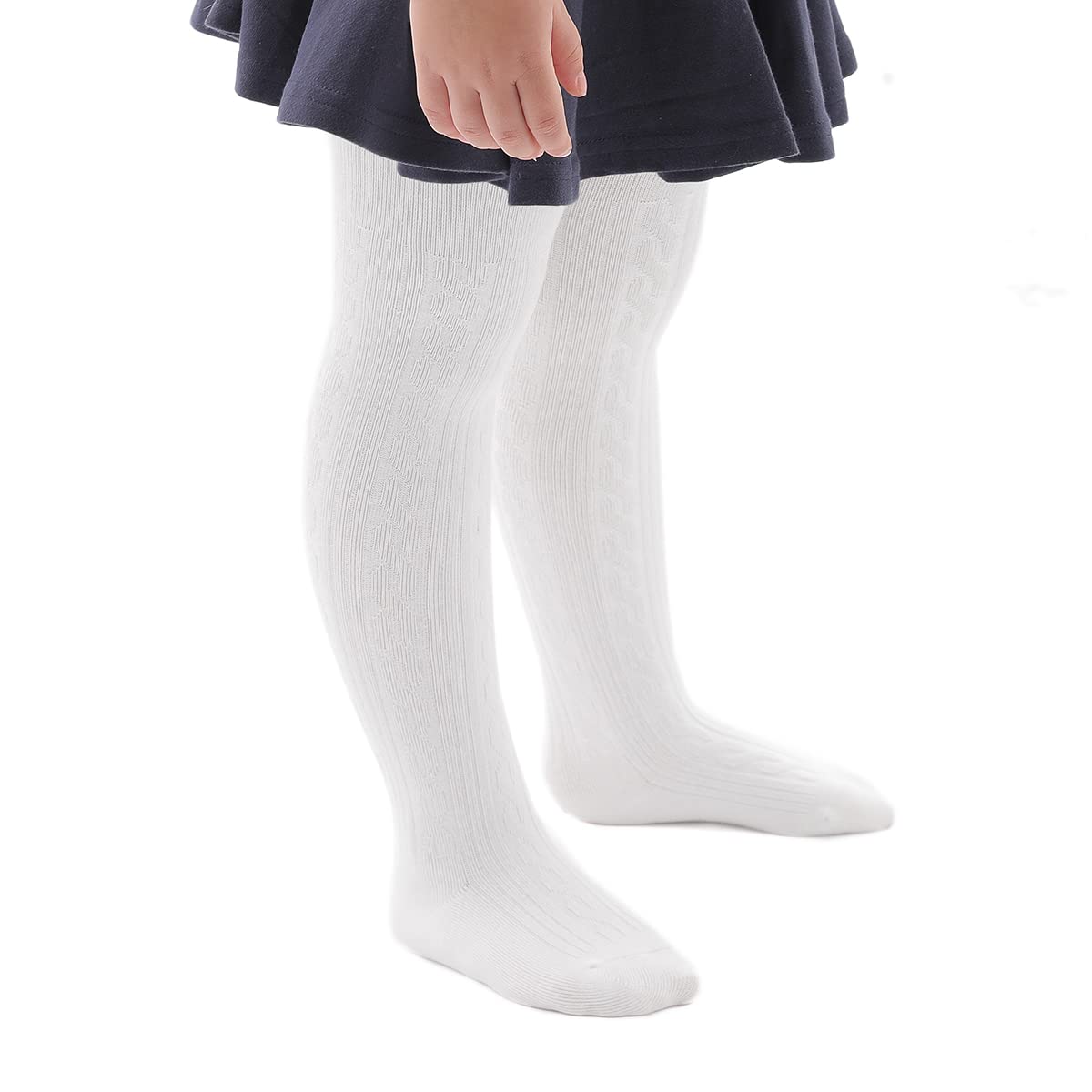Marchare Baby Girls Tights Thick Solid Cable Knit Leggings Winter Warm Stockings For Toddler Girls 2-4T White 1 Pack