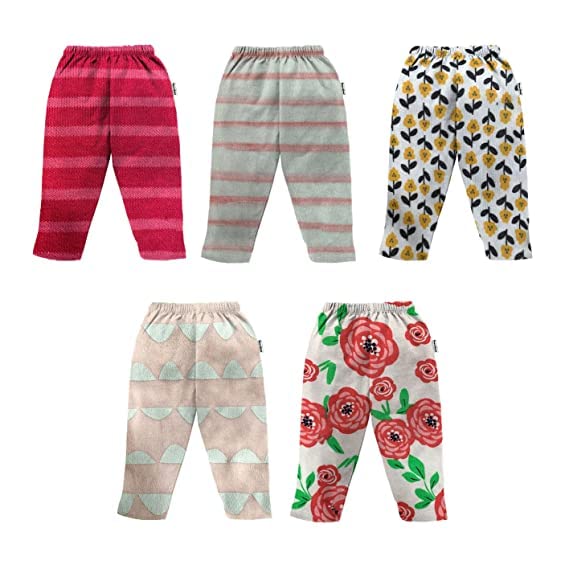 AmazBabyGirls Cotton Printed Pyjama Pant Leggings  Set of 5 (Multicolour, 56 Years)