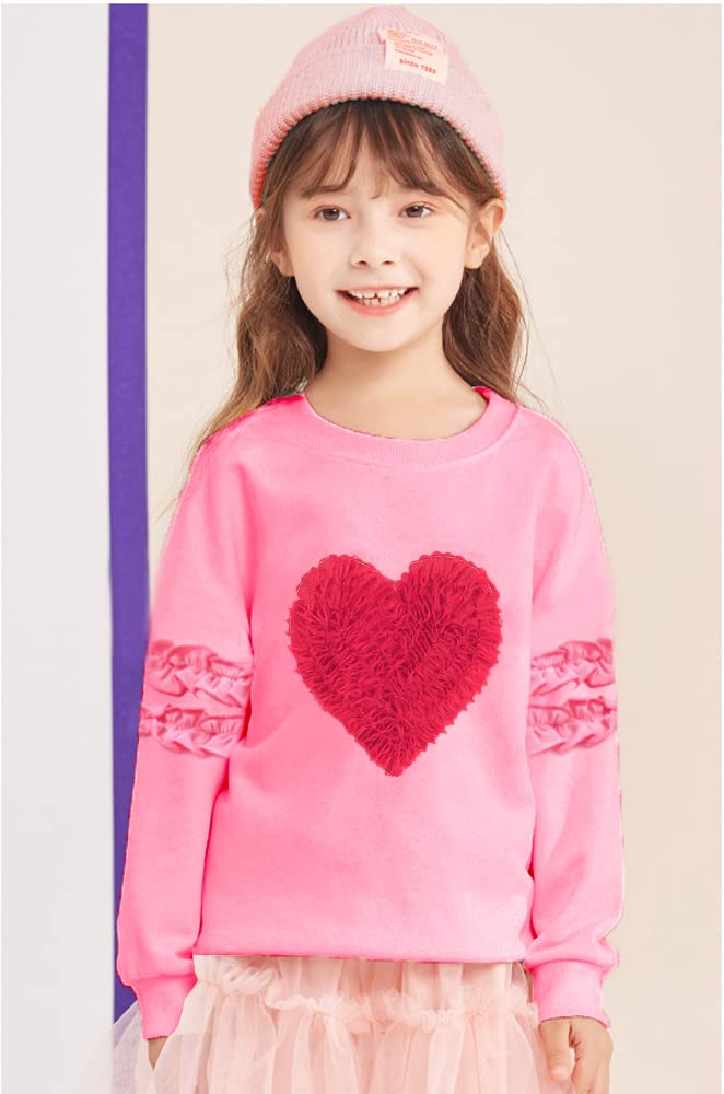Little Hand Toddler Girls Ruffle Sleeve Shirts Kids Love Heart Pasting Clothes Valentine'S Tee Sweatshirt For 3T