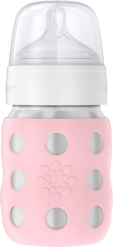 Lifefactory 8-Ounce Stainless-Steel Vacuum-Insulated Wide-Neck Baby Bottle With Stage 2 Nipple (3-6 Months) Desert Rose (Ls2211W