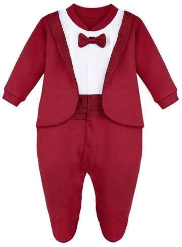 Lilax Baby Boy Gentleman Tuxedo Footie Christmas Holiday Outfit With Bow Tie 3M Red