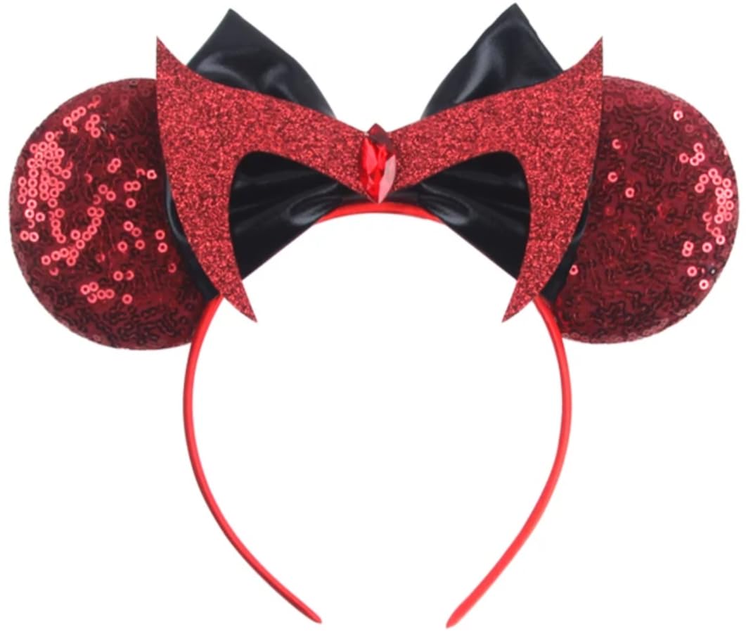 Clgift Wanda Minnie Ears,Pick Your Color, Evil Witch Minnie Ears, Burgundy Minnie Ears, Red Sparkle Mouse Ears,Classic Red Sequi