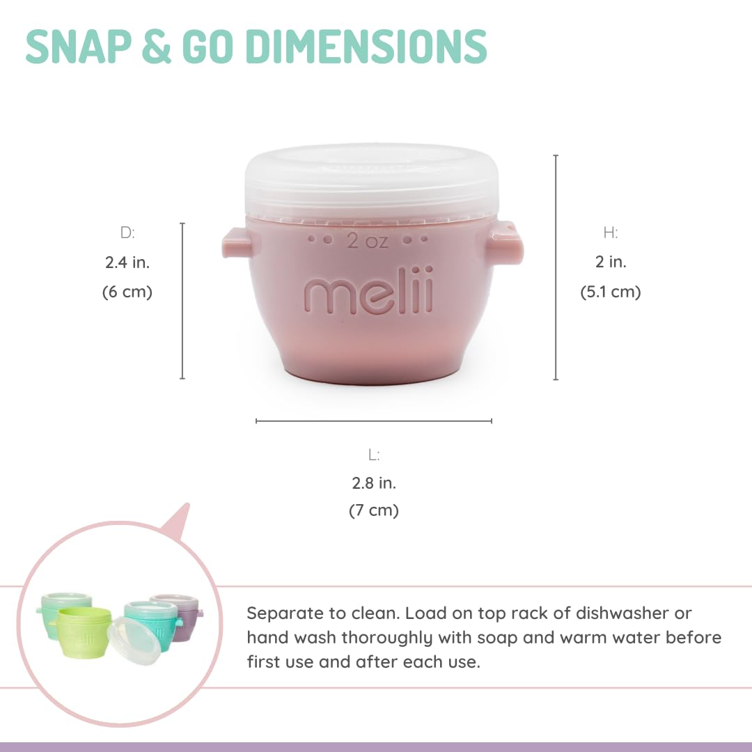 Melii Snap & Go Baby Food Storage Containers With Lids, Snack Containers, Freezer Safe, 2 Oz - 6 Pack, Original