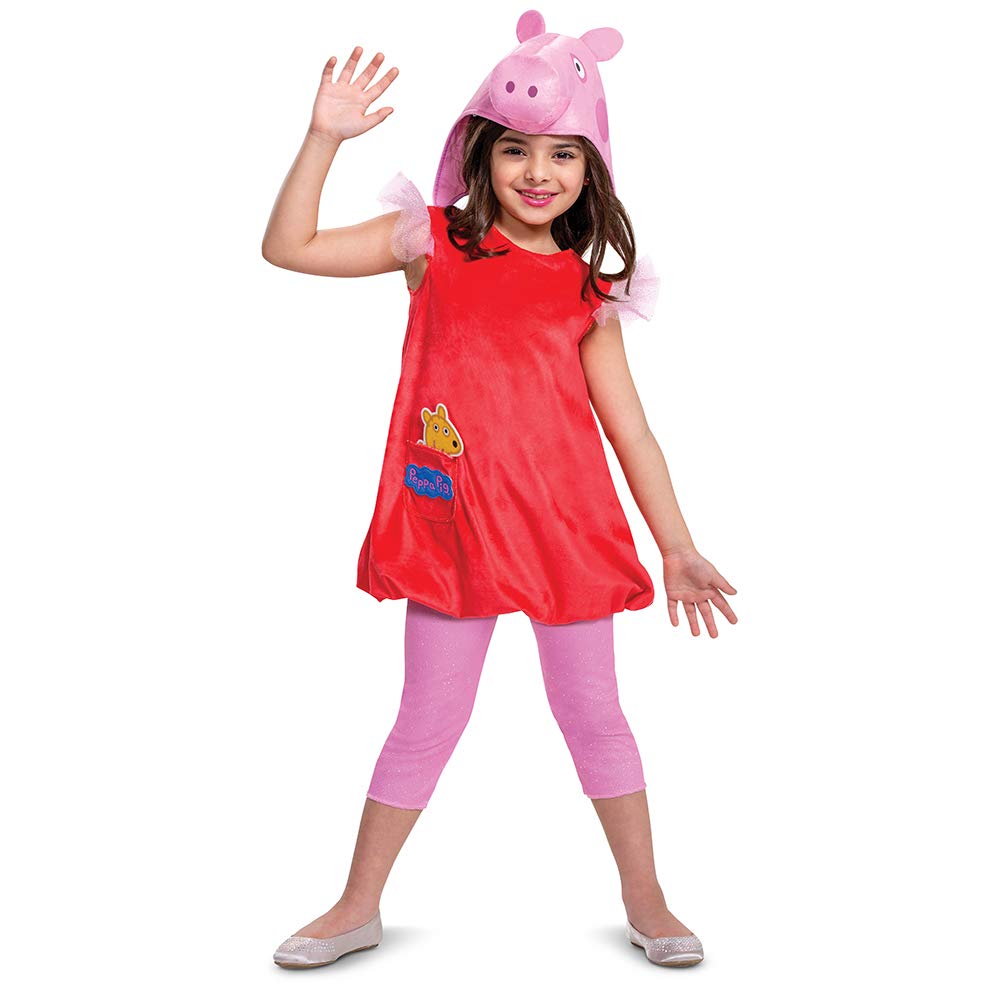 Disguise Peppa Pig Costume for Girls, Deluxe Official Nick Jr Character Jumpsuit Dress and Laplander Peppa Hat, Toddler Size Sma