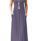 Euovmy Womens Casual Loose Short Sleeve Maxi T-Shirt Dresses With Pockets Purple Gray Medium