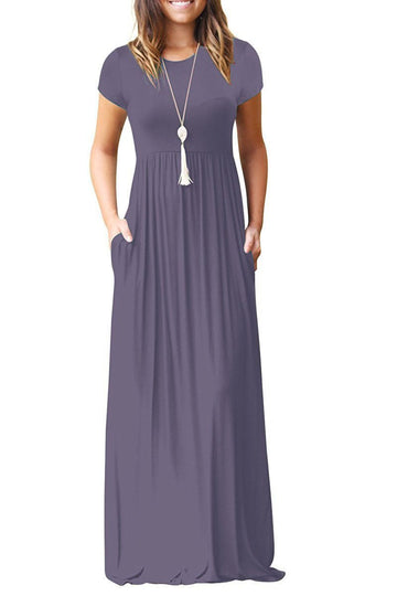 Euovmy Womens Casual Loose Short Sleeve Maxi T-Shirt Dresses With Pockets Purple Gray Medium