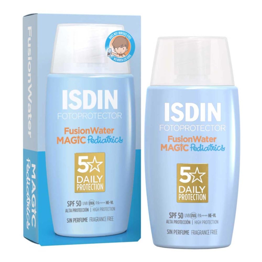 ISDIN Fotoprotector Fusion Water Magic Pediatrics SPF 50 PA++++  Ultralight Kids Facial Sunscreen  WaterBased, NonSting, Fa