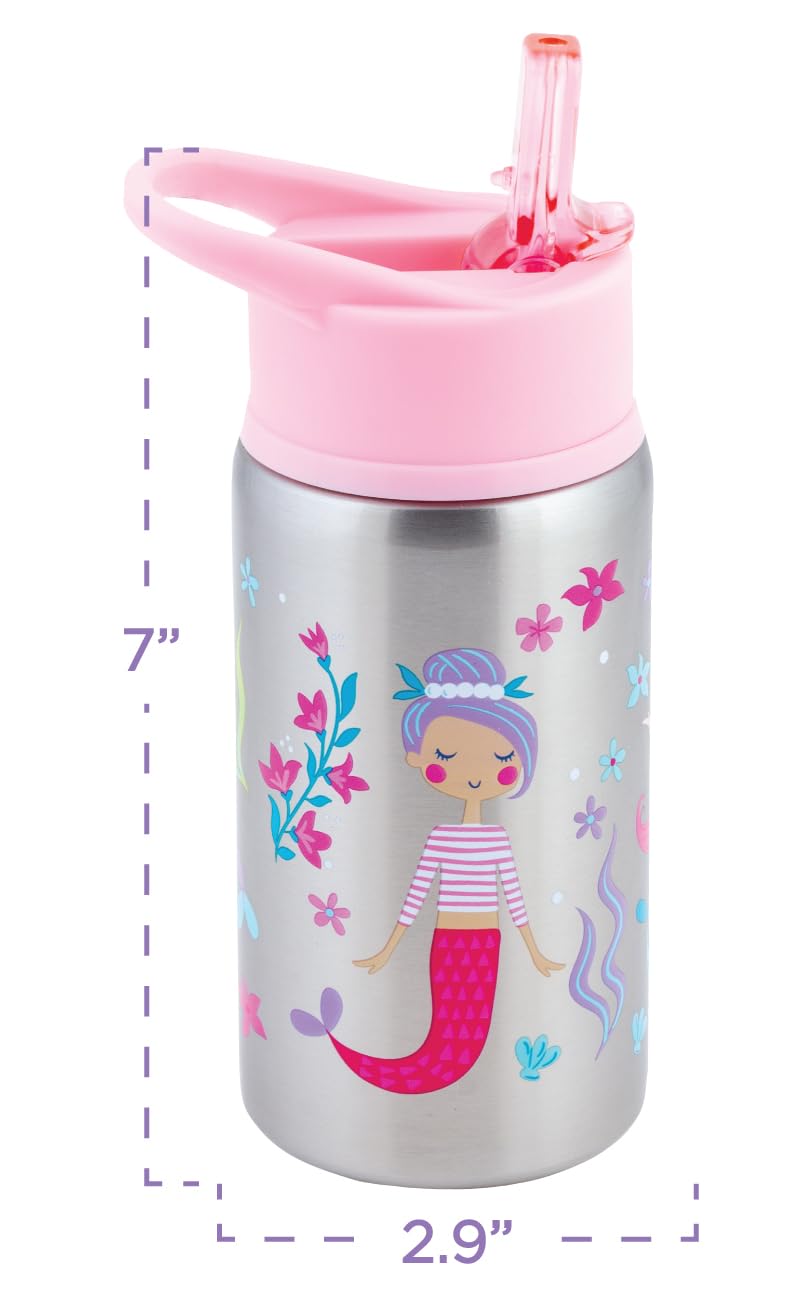 Stephen Joseph Stainless Steel Water Bottles, 18 Oz, Straw Lid, Reusable Tumbler, Insulated, Sloth