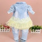 Yao Little Girls Denim Clothing Sets 3 Pieces Sets T Shirt Denim Jacket And Jeans(Yellow,3-4Years)