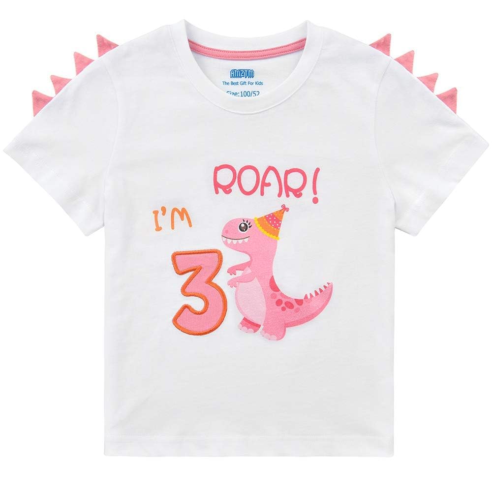 Amztm 3Rd Birthday Girl T-Shirt Dinosaur Party B-Day Themed Tee Gift For Toddler (Us, Age, 4 Years, White)