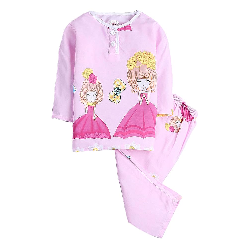 Hopscotch Rayon Blend Girls AllOver Print Top Pajama Set In Pink Color for Ages 1224 Months
