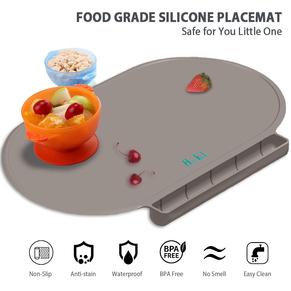 Silicone Placemat For Baby, Silicone Baby Toddlers Non-Slip Tablemats Stain Resistant Anti-Skid Reusable Dishwasher Safe Table M