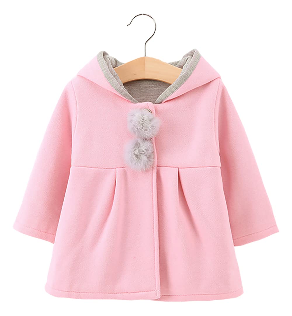 Urtrend Baby Girl'S Toddler Winter Coat Jacket Outerwear Ears Hoodie(Tag 8/80,Pink)