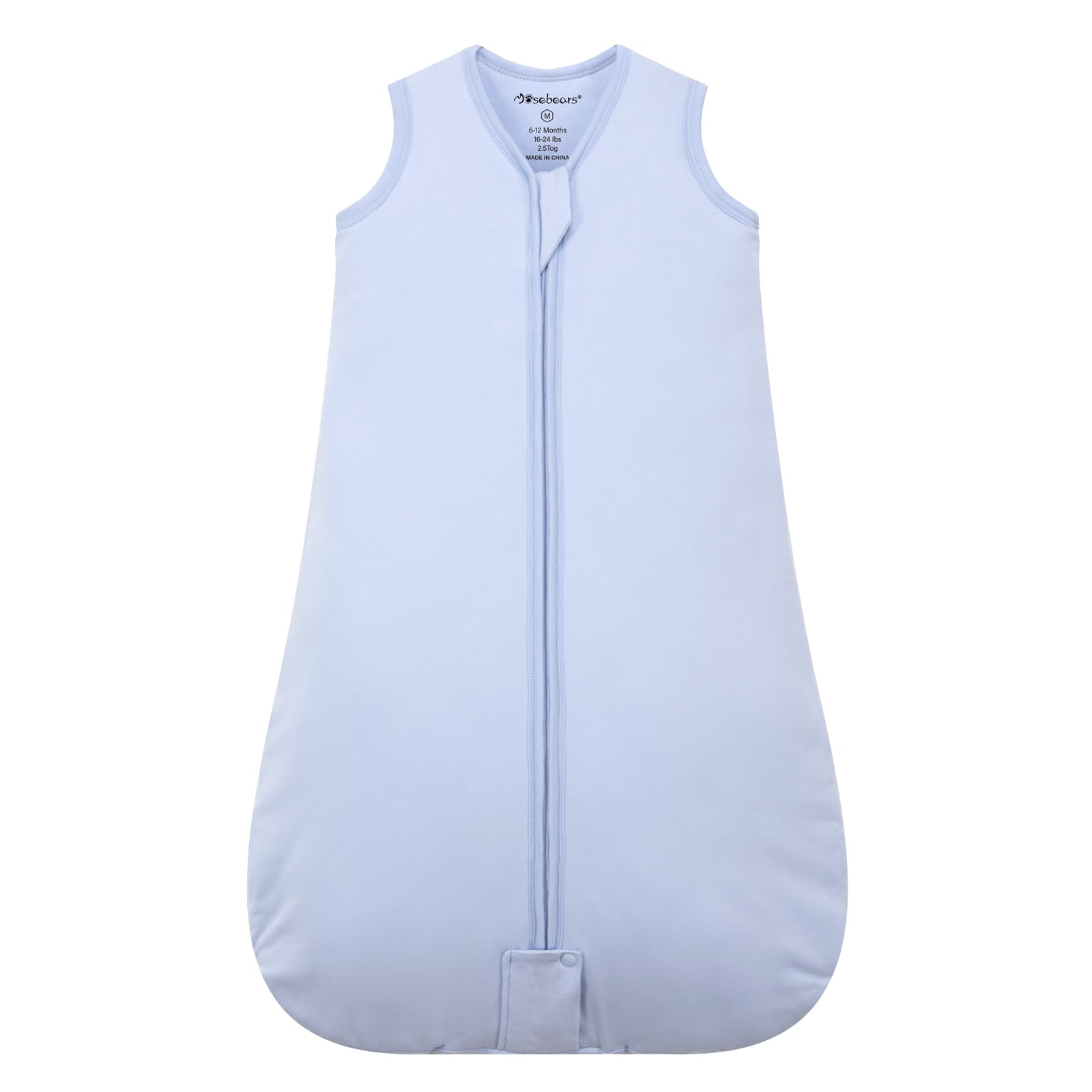 Mosebears Sleep Sack Baby Winter Wearable Blanket with 2-Way Zipper,2.5 TOG Cotton Sleep Sack Unisex (Fog Blue, 18-24 Months)