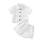 Baby Boys Clothes Set Toddler Infant Boys Button-Down Shirt Tops + Cotton Gauze Shorts Summer Outfit 2Pcs With Pockets (White, 1